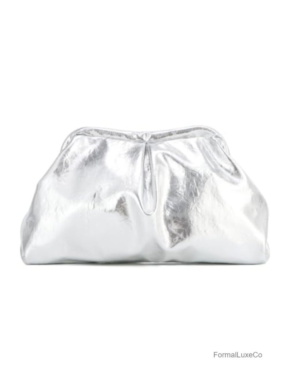 Faux Leather Ruched Dumpling Clutch for Women Silver Evening Handbag